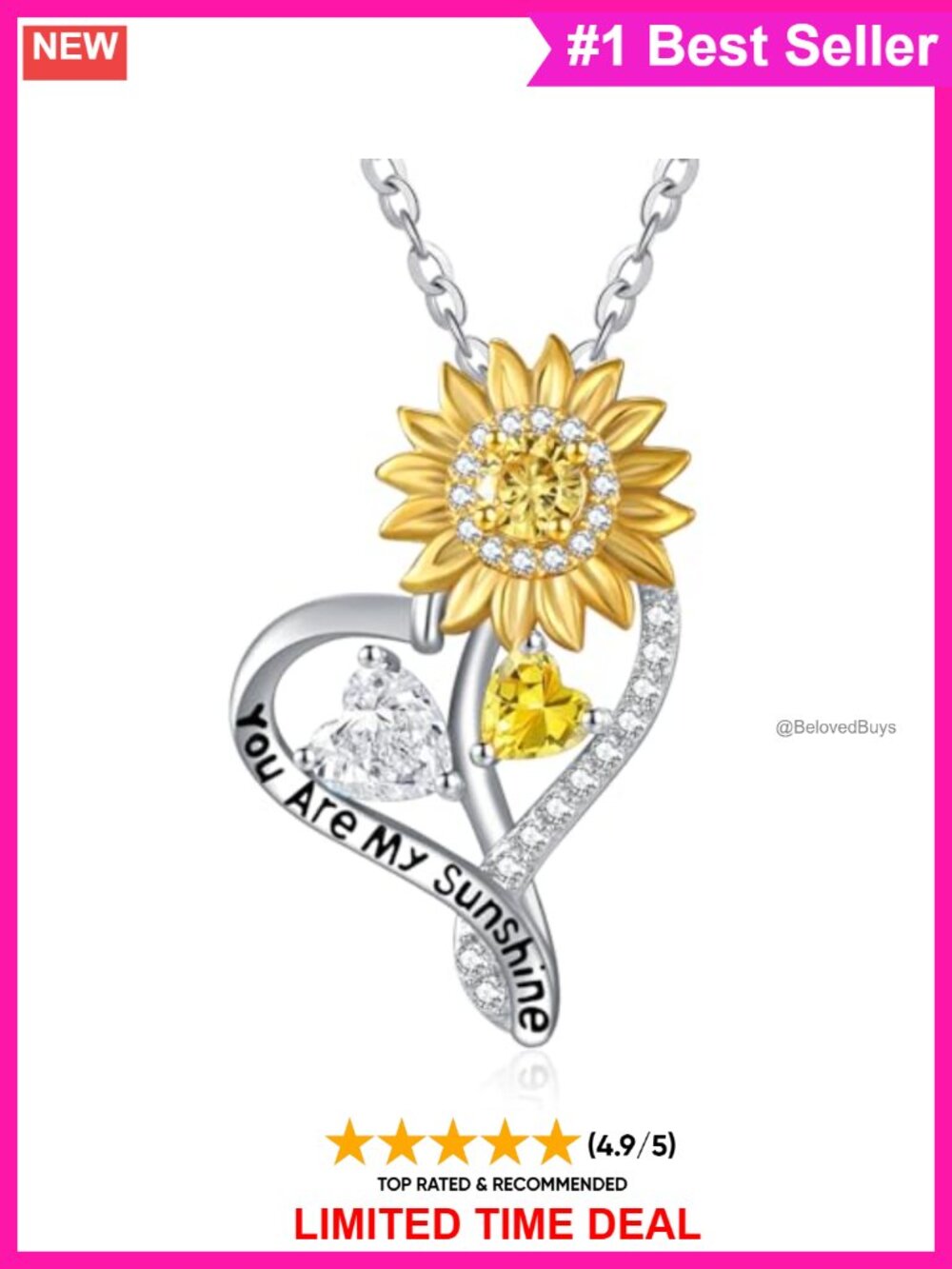 S925 Sterling Silver Sunflower Birthstone Necklace You Are My Sunshine
